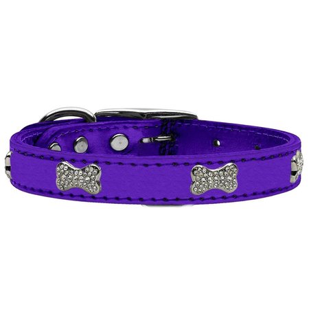 PET PAL Crystal Bone Genuine Metallic Leather Dog CollarPurple Size 12 PE770624